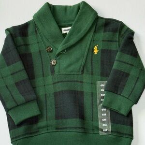 Ralph Lauren Green and Black Plaid Baby Sweater 6 Months